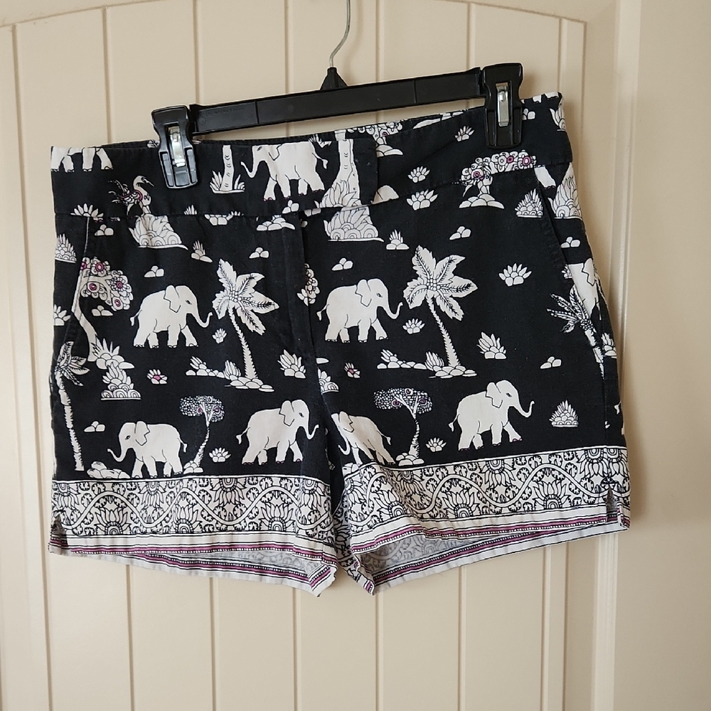 LOFT Black and White Bermuda Shorts with Elephant Print